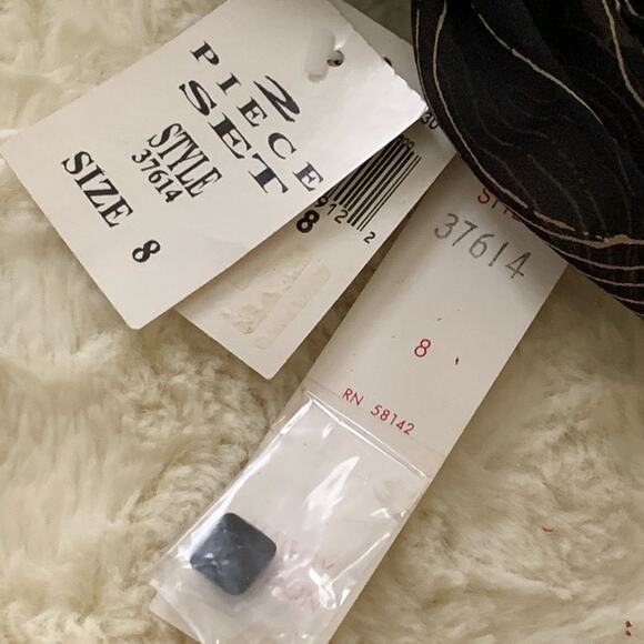 Maggie London Top Blouse Silk Black Tan V-Neck Long Sleeve Dressy Top Size 8 NEW - Picture 8 of 12